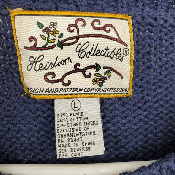 Vintage Heirloom Blue Green Plaid Beaded Nostalgic Stocking Christmas Sweater L - Picture 2 of 9